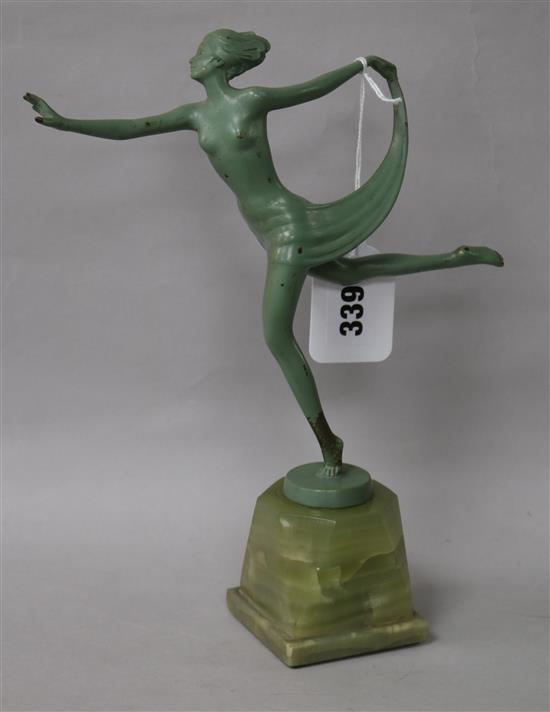 An Art Deco Lorenzl green patinated bronze figure of a dancer width 21cm height 26cm